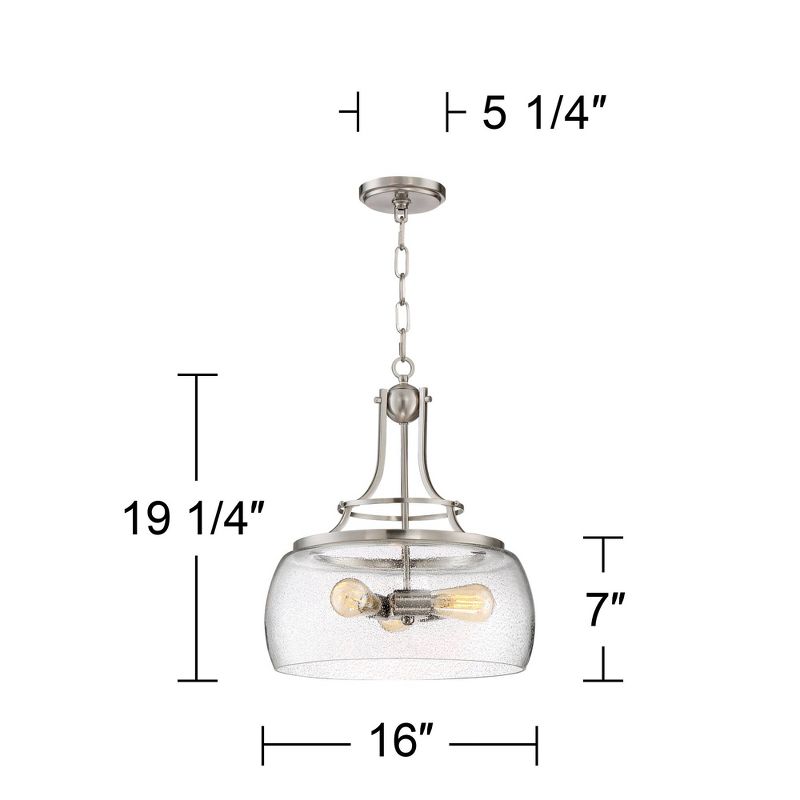 Franklin Iron Works Charleston Satin Nickel Pendant Chandelier 16" Wide Modern Seeded Clear Glass 3-Light LED Fixture for Dining Room Kitchen Island, 4 of 8