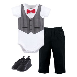 Little Treasure Baby Boy Cotton Bodysuit, Pant and Shoe 3pc Set, Gentleman Vest - 1 of 1