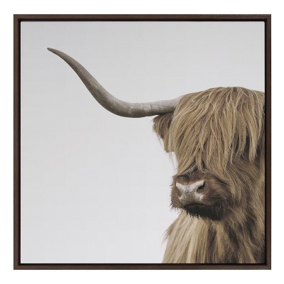 Kate and Laurel Sylvie Highland Cow Portrait Framed Canvas by The Creative Bunch Studio, 30x30, Walnut Brown