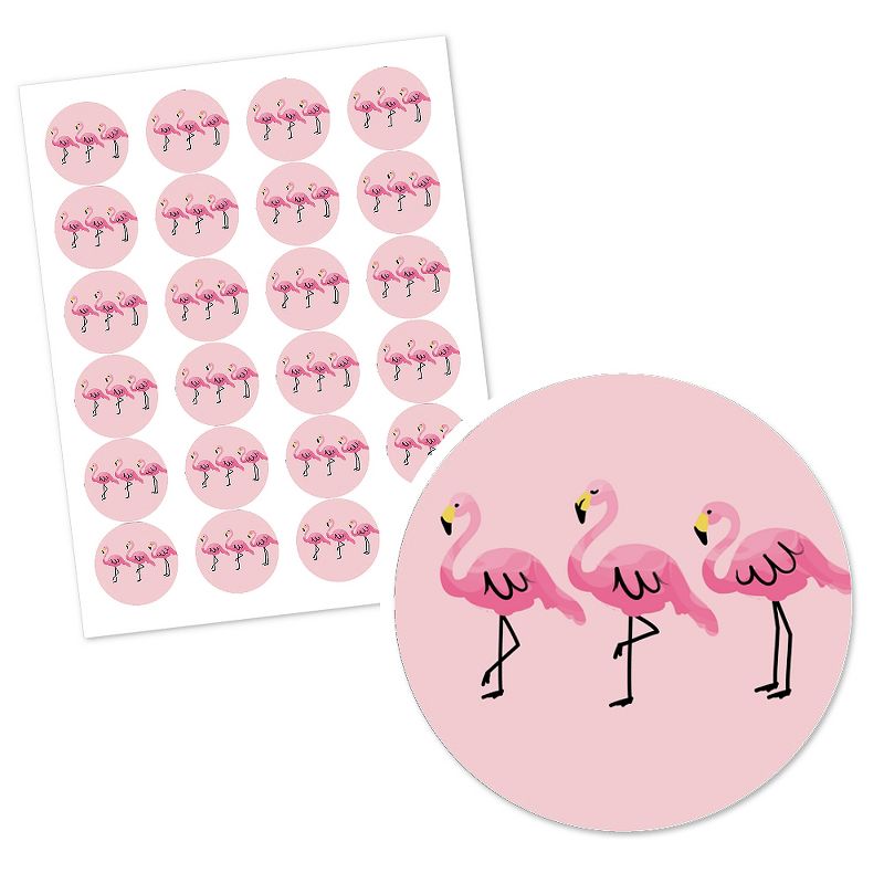 Big Dot of Happiness Pink Flamingo - Tropical Summer Circle Sticker Labels - 24 Count, 2 of 5