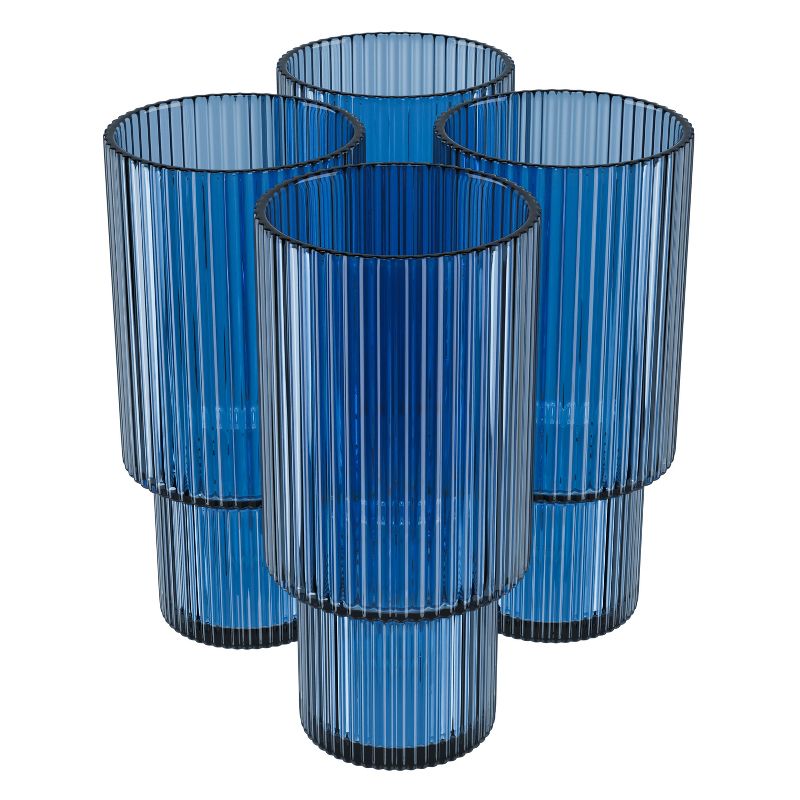 American Atelier Vintage Art Deco 11 oz. Fluted Drinking Glasses 4-Piece, Unique Cups for Weddings, Cocktails or Bar, Ribbed Glass Cup, 4 of 9