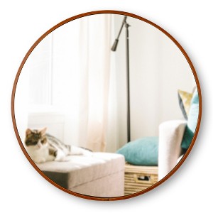 Aquaterior 24" Round Wall Mirror Wooden Frame Farmhouse Hanging Bathroom Décor - 1 of 4