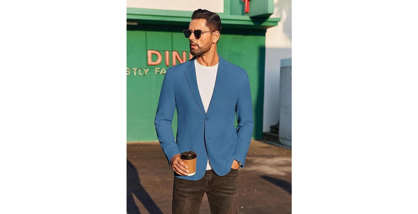 Мужской пиджак COOFANDY Casual Linen Blazer Jacket Lightweight Sport Coats Two Button Suit Jackets Beige, цвет: Бежевый — фото 4