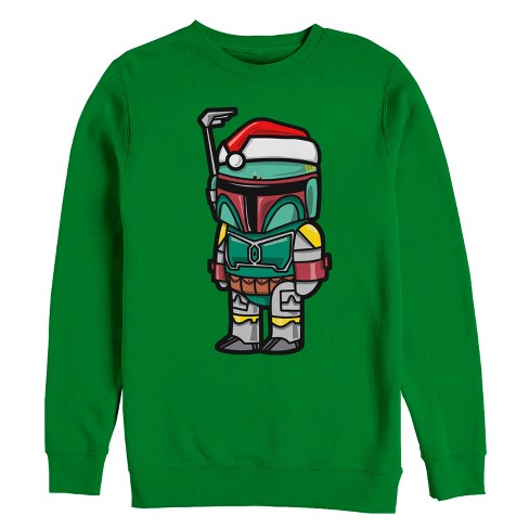 Men's Star Wars Boba Fett Santa Hat Cartoon Sweatshirt - Kelly Green - Small