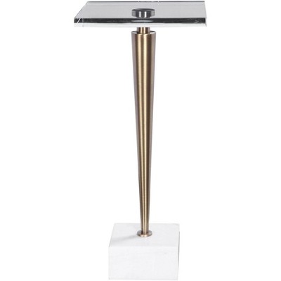 Uttermost Modern Brushed Brass Metal Square Drink Table 12 3/4" Wide Crystal Tabletop White Marble Foot for Living Room Bedroom