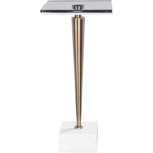 Uttermost Modern Brushed Brass Metal Square Drink Table 12 3/4" Wide Crystal Tabletop White Marble Foot for Living Room Bedroom - 1 of 1