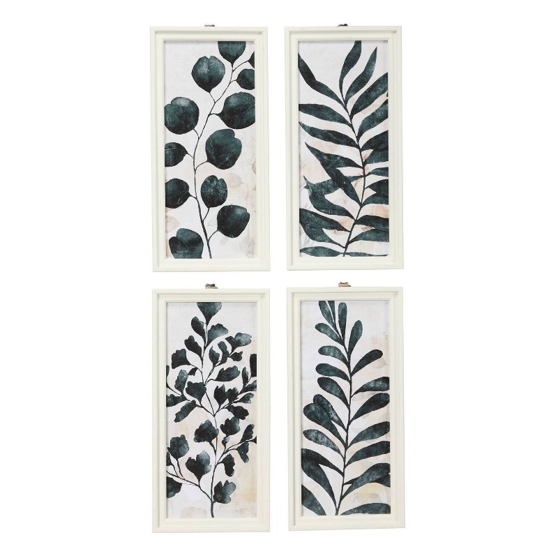 Wood Leaf Framed Wall Art with White Frame Set of 4 Dark Green - Olivia &#38; May, 5 of 16