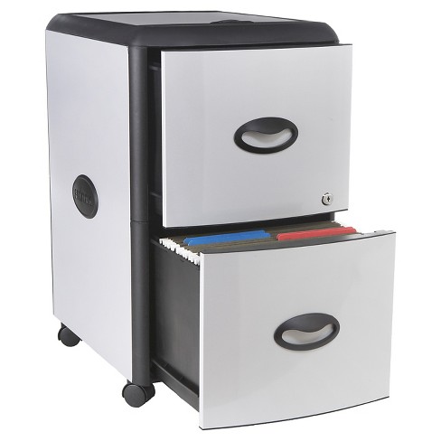 Storex File Cabinet On Wheels 2 Drawer Gray With Black Trim