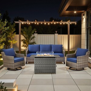 Buenhomino 4/6/7 PCS Patio Furniture Set with Fire Pit Table, Weather-Resistant Wicker Patio Fire Pit Set with Sofa Couch, Swivel Patio Chair Set - 1 of 4