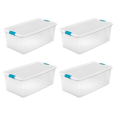 Sterilite 106 Quart Clear Plastic Latching Lid Storage Tote Container, 4 Pack