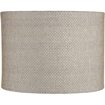 Springcrest Gray and Gold Plastic Weave Medium Drum Lamp Shade 15" Top x 15" Bottom x 11" High (Spider) Replacement with Harp and Finial