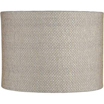 Springcrest Gray and Gold Plastic Weave Medium Drum Lamp Shade 15" Top x 15" Bottom x 11" High (Spider) Replacement with Harp and Finial