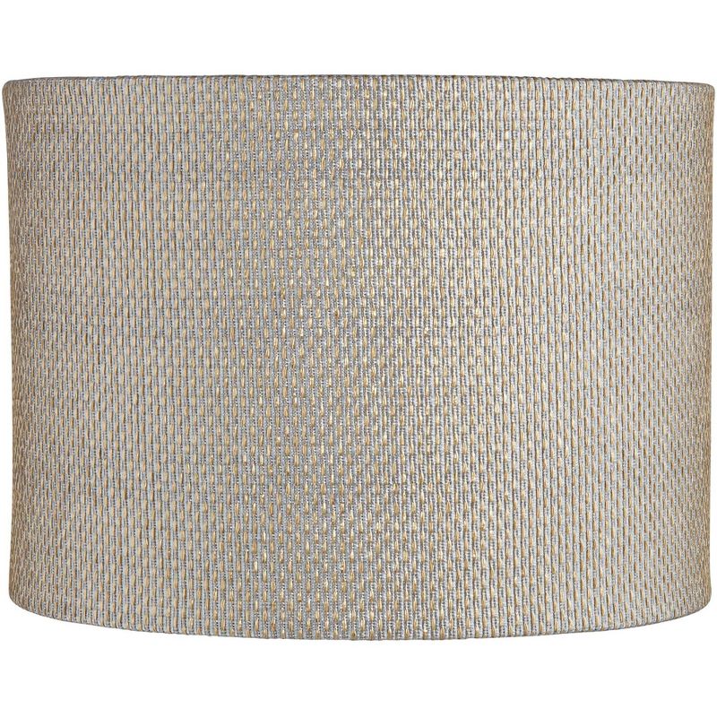 Springcrest Gray and Gold Plastic Weave Medium Drum Lamp Shade 15" Top x 15" Bottom x 11" High (Spider) Replacement with Harp and Finial, 1 of 8