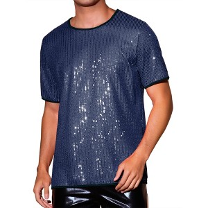 INSPIRE CHIC Men's Metallic Short Sleeved Club Rave Party Sequins Sparkly T-Shirt - 1 of 4