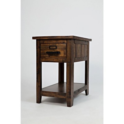 Cannon Valley Distressed Brown Acacia Wood Side Table with Storage
