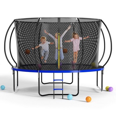 14FT Outdoor Trampoline Big Stable Trampoline With Inner Safety Enclosure Net, Ladder, PVC Spring Cover Padding