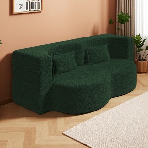 78" Teddy Fabric Floor Sofa Bed with 2 Pillows & Plush Foam Mattress - 1 of 4