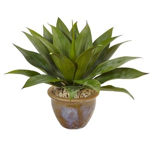 Nearly Natural 14-in Agave in Glazed Clay Pot - 1 of 3