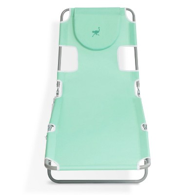 Ostrich Outdoor Lightweight Adjustable Folding Recliner Chaise Lounge Beach Pool Chair with Face Opening & Carrying Strap for Lake Patio Camping, Teal