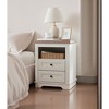 Chic Crate - Farmhouse Style Antique White Side Table with 2 Drawers Storage Cabinet, Rustic Wood Nightstand for Bedroom and Living Room - 3 of 4