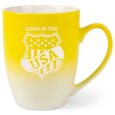 100 North United States of America 10 Ounce Yellow and White Two Toned Ombre, Comfortably Fits Your Hands, Ceramic Tea Coffee Cup Mug, Born In The USA