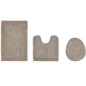 Edge Bath Rug 100% Premium Cotton Ultra-Soft Water Absorbent Tufted Solid Reversible 3 Piece Bathroom Rug Set for Machine Washable Bathmat - 1 of 4
