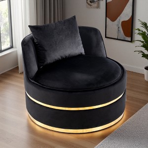 360-degree Swivel Accent Barrel Chair Upholstered in Velvet with Pillow and Oversized Cushion - 1 of 4