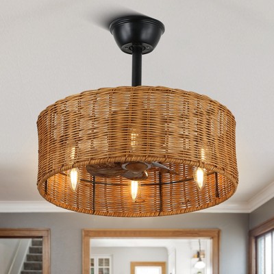 Bella Depot 18" Rustic Rattan Weave Ceiling Fan 3-speed Reversible Fan with Light and Remote