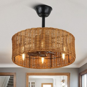 Bella Depot 18" Rustic Rattan Weave Ceiling Fan 3-speed Reversible Fan with Light and Remote - 1 of 4