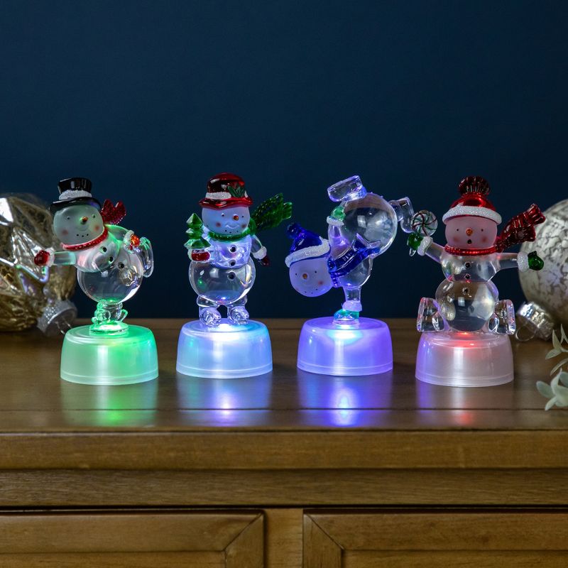 Northlight LED Lighted Color Changing Snowmen Acrylic Christmas Decorations - 4.25" - Set of 4, 1 of 8