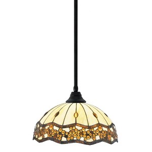 Toltec Lighting Any 1 - Light Pendant in  Matte Black with 16" Roman Jewel Art Glass Shade - 1 of 1