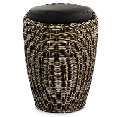 Elama 23" Brown and Black Wicker Outdoor Ottoman Chair