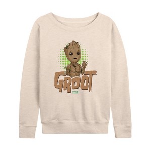 Women's - Marvel - Guardians of the Galaxy Baby Groot Lightweight French Terry Wide Neck Long Sleeve Shirt - 1 of 4