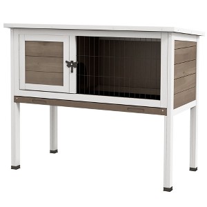 PawHut Elevated Rabbit Hutch Bunny Hutch with Hinged Asphalt Roof, Removable Tray, Fir Wood Bunny Cage for Indoor/Outdoor - 1 of 4