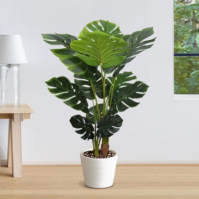 MaseiKar Artificial Monstera Plant 4 Ft Fake Plants with Plastic Pot for Office and Home Decor, Tall Faux Plant for Indoors and Outdoors