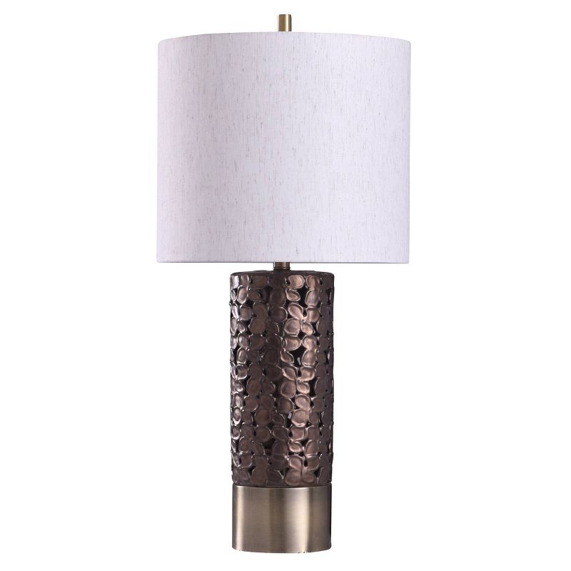 Chesham Floral Open Design Column Table Lamp with Drum Shade Brass - StyleCraft, 6 of 7
