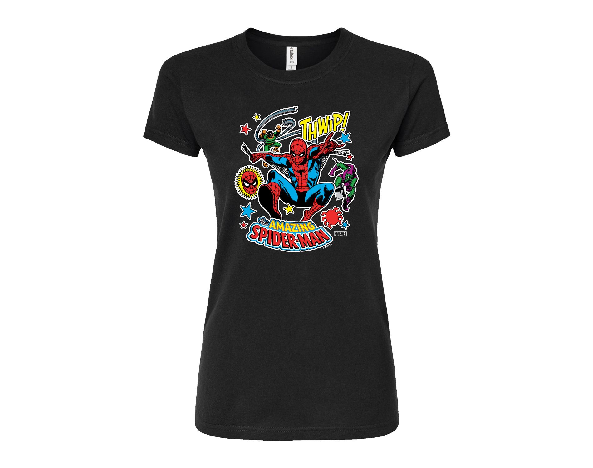 Women's Marvel Spider-man Stickers Style Fitted Graphic T-Shirt - Black - Small