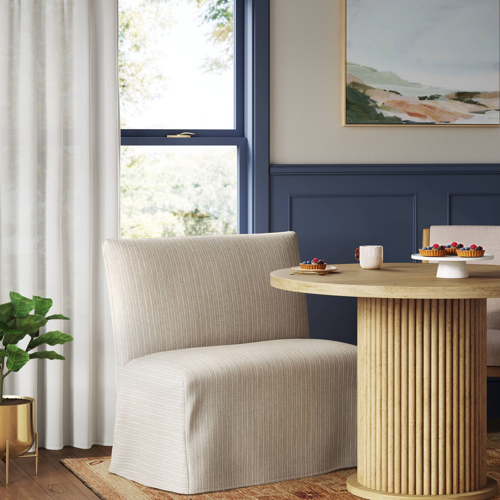 38" Jean Slipcovered Dining Banquette in Pinstripe Linen - Threshold™