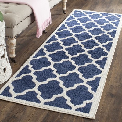 Navy Beige Geometric Reversible Synthetic Runner Rug