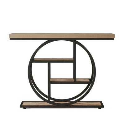 Lirago, 4-Tier Entryway Table with Circular Metal Frame, Made of Engineered Wood & Metal,11.81"D x 41.34"W x 31.5"H,Rustic Light Brown