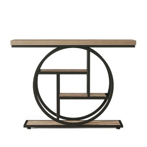 Lirago, 4-Tier Entryway Table with Circular Metal Frame, Made of Engineered Wood & Metal,11.81"D x 41.34"W x 31.5"H,Rustic Light Brown - 1 of 4