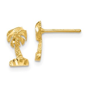 Black Bow Jewelry Mini Diamond Cut Palm Tree Post Earrings in 14k Yellow Gold - 1 of 4