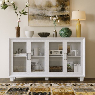 FUFU&GAGA White Modern Display Cabinet with Glass-Door,Stylish Multi-Shelf Unit,Display Bookshelf Cabinet,Showcase,Perfect for Home Organization