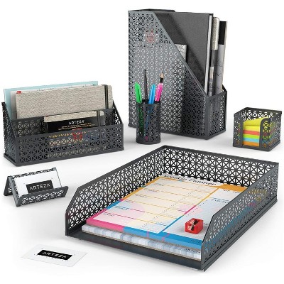 Arteza Desk Organizer, Gray Mesh, for Office, Home, Classroom, or School - 6 Piece Set (ARTZ-8949)