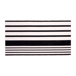 A1HC Black and White Striped 24"x51" Hand-Woven Cotton Front Door Rug - 1 of 4