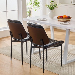 Mid Century Dining Chairs Set of 2 PU Leather Upholstered,Retro Walnut Bentwood Design with Adjustable Metal Legs–The Pop Home - 1 of 4