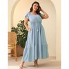 YESFASHION Plus Size Women Boho Maxi Dress Short Sleeves High Waist Ruffle Design Casual Summer Dress with Pockets - 2 of 4