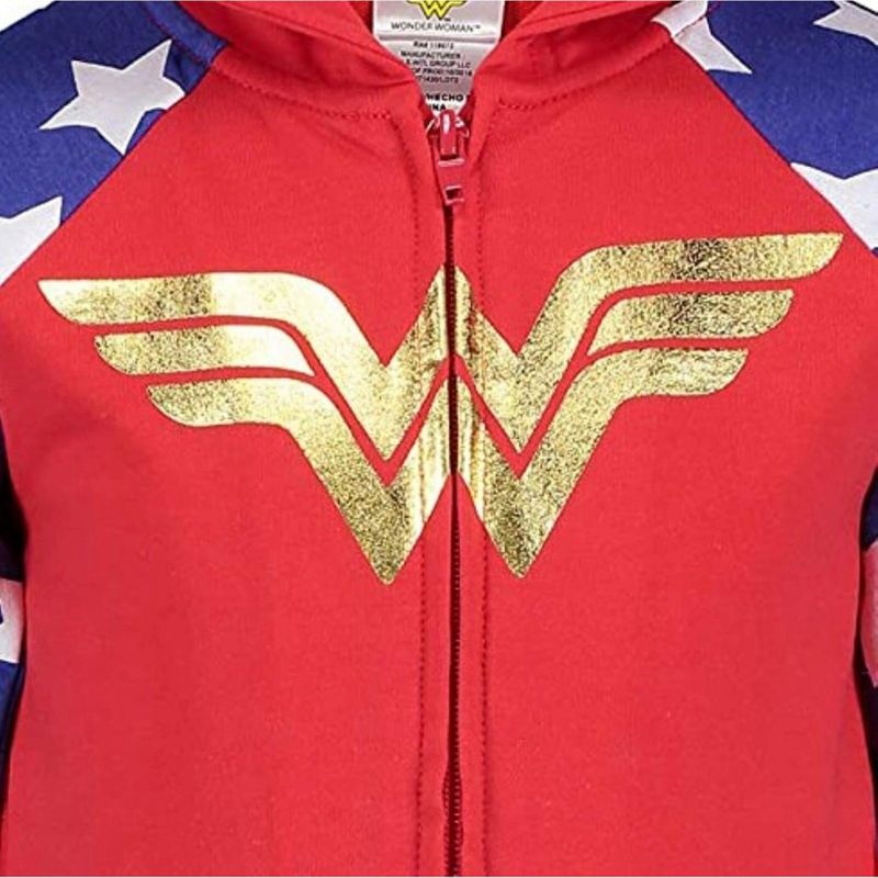 DC Comics Justice League Wonder Woman Girls French Terry Zip Up Costume Hoodie Toddler , 2 of 8