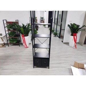 5-Tier Storage Shelf with Fabric Drawers, Metal Frame Organizer Rack with Wood Grain Shelves, for Bedroom, Entryway, Black - 1 of 1