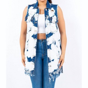 Women's Frayed Edge Longline Denim Vest - American Bazi - 1 of 3
